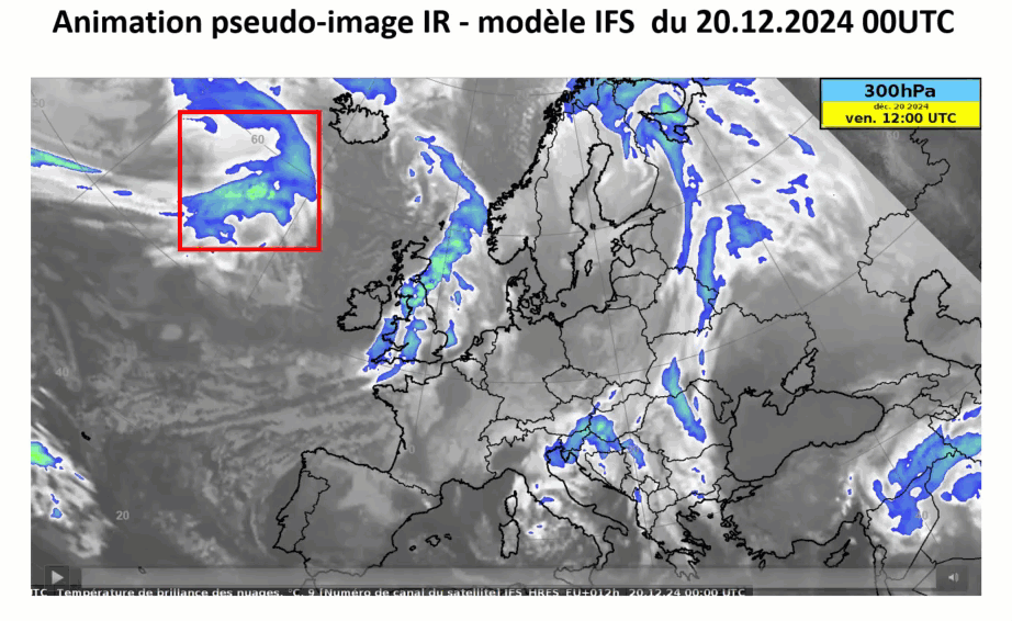 Trajectoire probable de la perturbation "neigeuse" attendue dans la nuit de samedi à dimanche