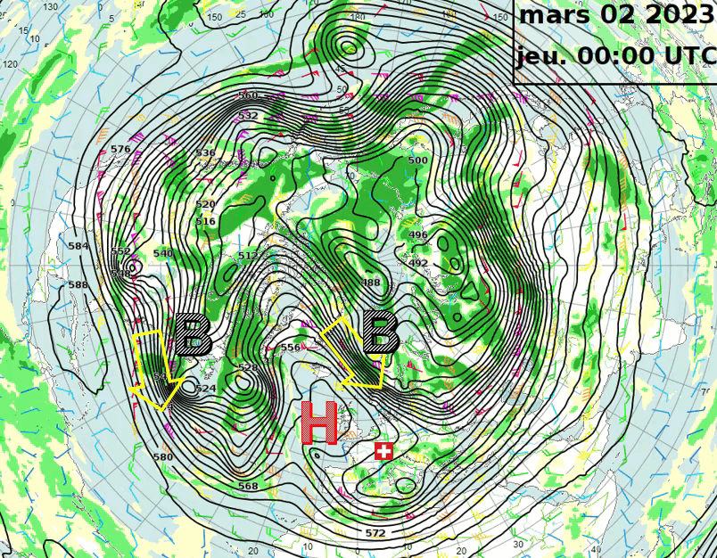 Migration de la bulle anticyclonique Groenland-Europe vers le nord du Canada