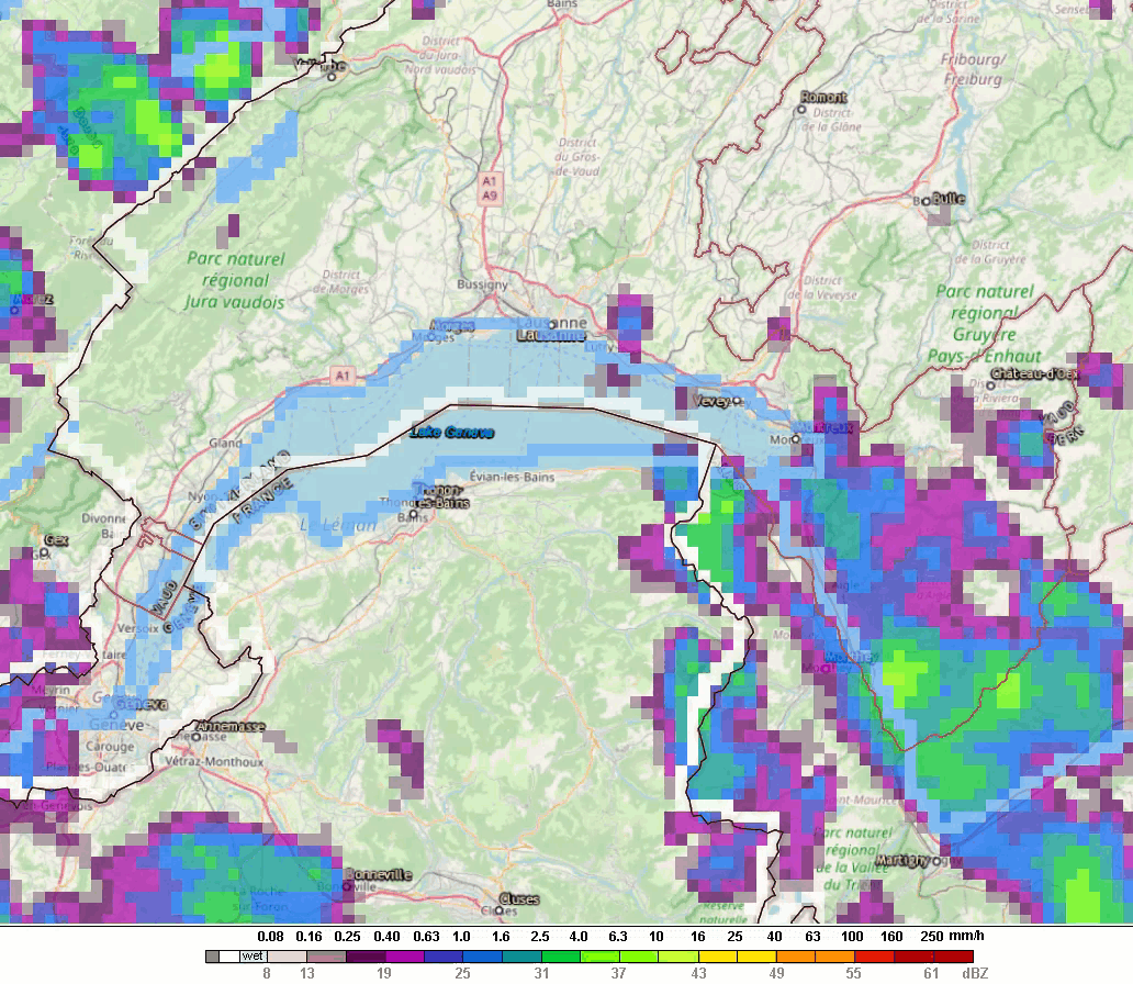 Animation radar des précipitations du mardi 8 juillet 2025 de 2h à 7h du matin environ.