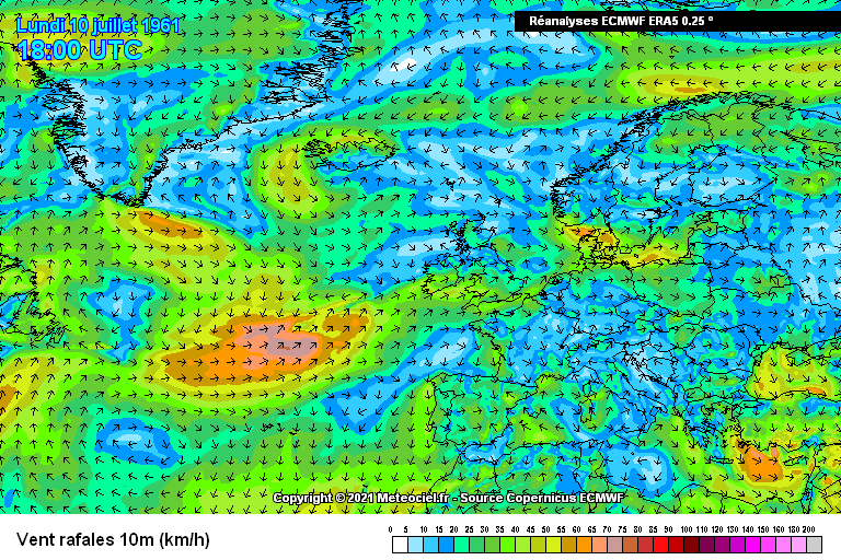 Animation retraçant les vents à 10 m au cours du creusement dépressionnaire. Modèle de réanalyse : Copernicus/ECMWF-ERA5, Météociel.fr
