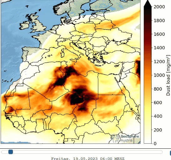 Evolution du nuage de poussière pour les prochaines 24 heures