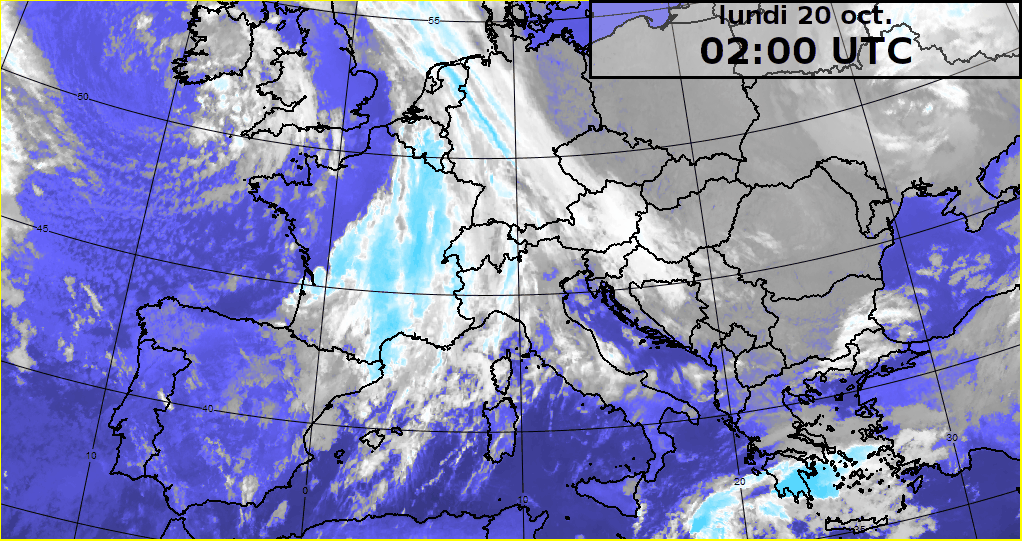 Animation des images satellitaires IR 10.5 du lundi 20 octobre entre 4h et 15h locales