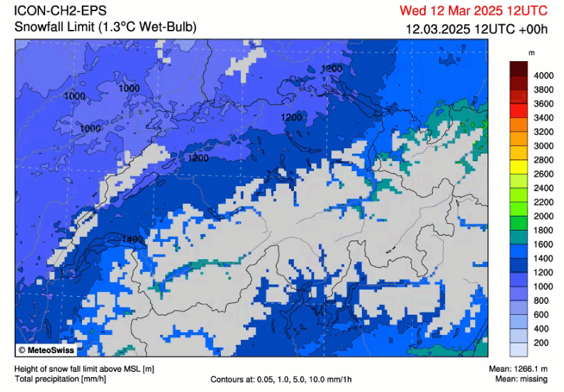 Evolution de la limite des chutes de neige jusqu'en fin de semaine en Suisse. 