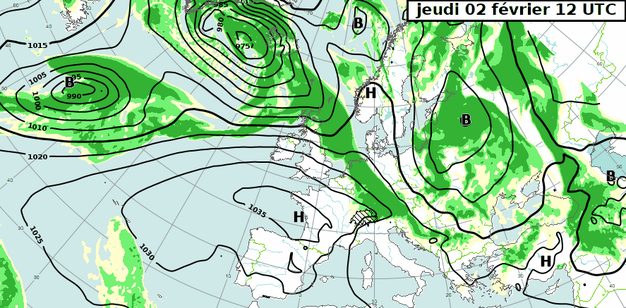Animation de la prévision de la carte au sol pour les 8 prochains jours sur l'Europe