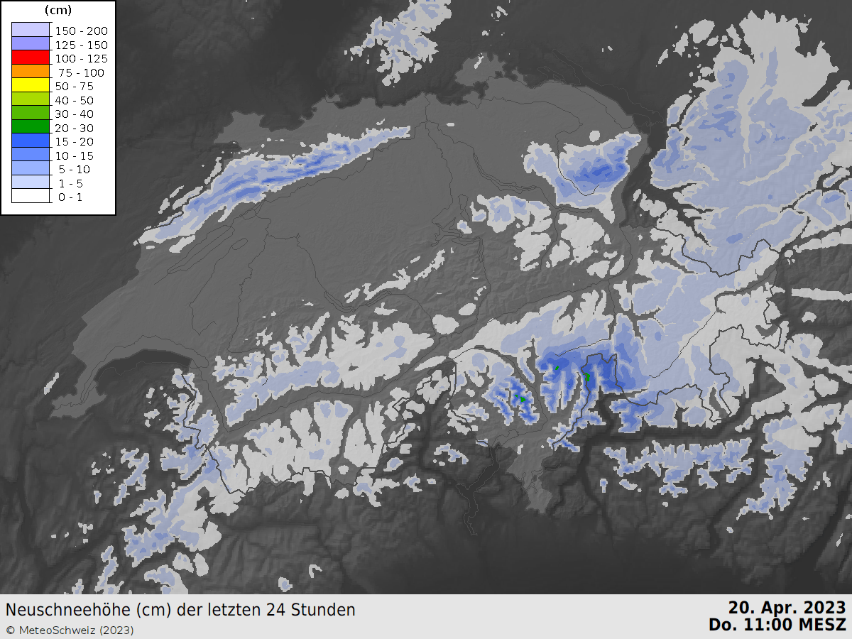 Fig. 3: animation de l'accumulation de neige fraîche entre la fin de la matinée de jeudi et la matinée de vendredi.