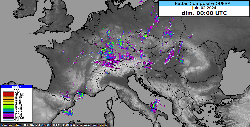 Animation radar sur l'Europe sur les 12 dernières heures.