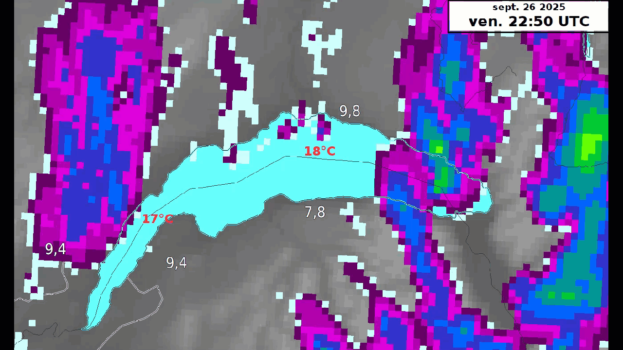 Des averses par "effet de lac" particulièrement actives sur la région du haut-Lac Léman. Alors que la température en plaine, ce matin, était comprise entre 7 et 10 °C, celle de la surface du lac avoinait 18 °C.