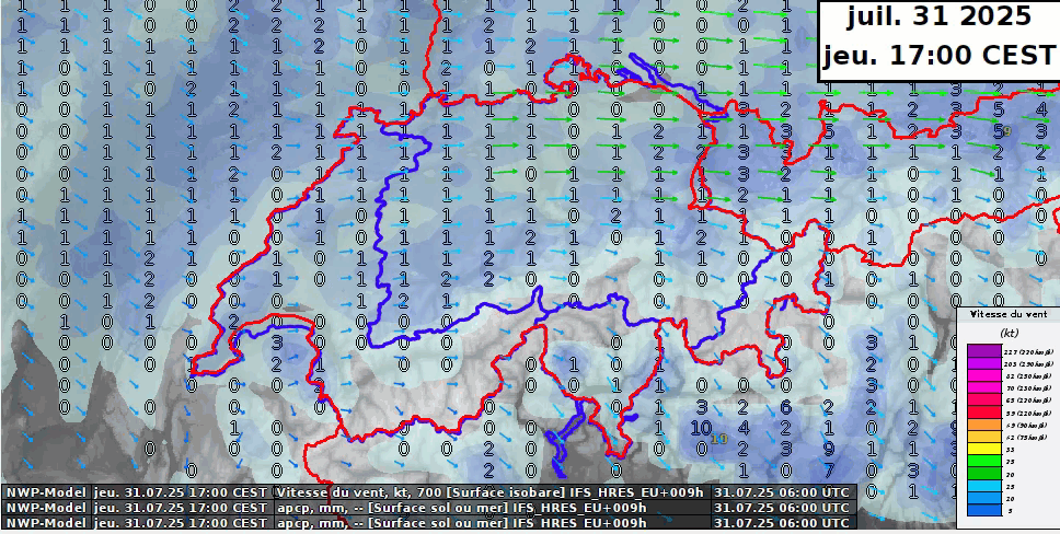 Le courant d’ouest, en pivotant au nord-ouest entre vendredi après-midi et samedi soir, devrait s’accompagner de cumuls de précipitations entre 40 et 60 mm sur le versant nord des Alpes centrales et orientales. 