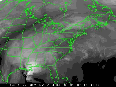 Animation satellite vapeur d'eau (WV)  07 au 09 janvier 1998 (GOES)