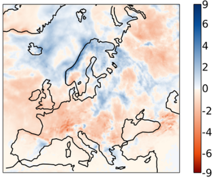 Figure 5. Anomalie des précipitations (en mm/jour) en juillet 2022 par rapport à la norme 1991-2020. Source : Copernicus