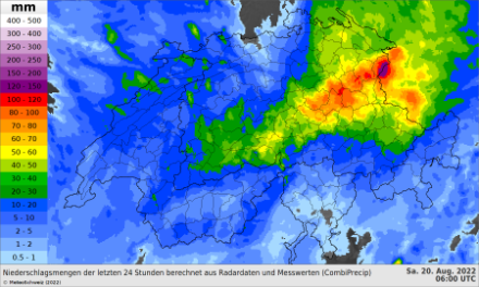 Figure 1 : cumul de précipitations entre vendredi 08h et samedi 08h locale. Les données proviennent d’une combinaison entre les mesures radar et celles des pluviomètres.