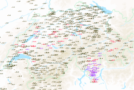 Quantités de pluie (mm ou litres/m2) relevées en 24h jeudi à 11h locales.