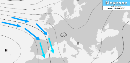Carte des prévisions pour le mercredi 30.11.2022
