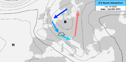 Carte des prévisions pour le 30.11.2022.