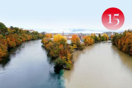 Le Rhône et l’Arve se rejoignent à Genève, octobre 2020. Photo : MétéoSuisse, Mikhaël Schwander