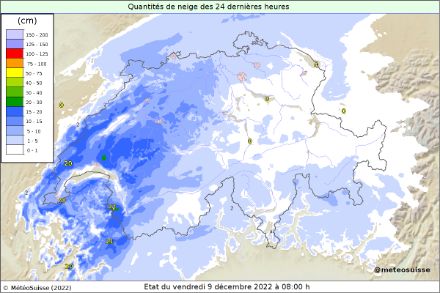 Quantités de neige ce matin à 8h, estimation radar