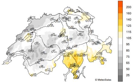 Carte suisse des anomalies d'ensoleillement en novembre 2022
