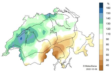 Carte suisse avec l'anomalie des précipitations pendant l'automne 2022
