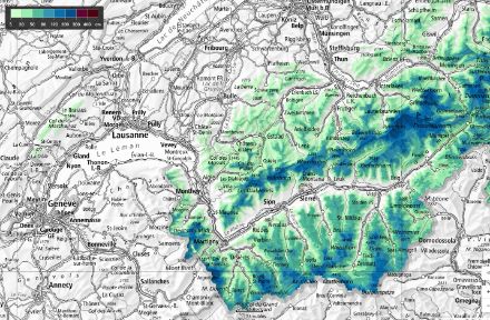Carte de hauteur de neige, dégradé de couleur