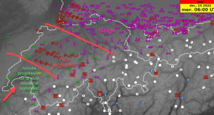 Temps sensible possible mercredi 14 décembre 2022 à 08h00 - prévision du MOSMIX 