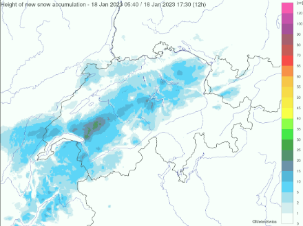 Figure 4 : cumuls de neige en cm estimée sur la base des images radar