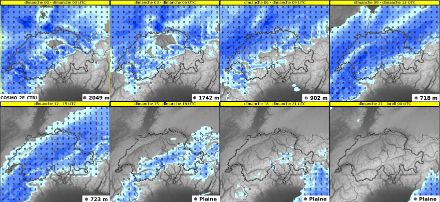 Prévision de précipitations du modèle Cosmo 2E pour le dimanche15 janvier 2023