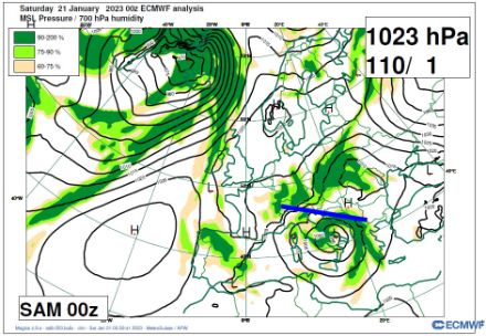 Carte au sol valide samedi à 0 h UTC