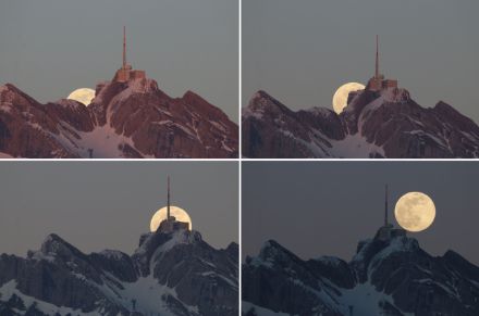 Lever de pleine lune derrière le Säntis le 7 avril 2020.