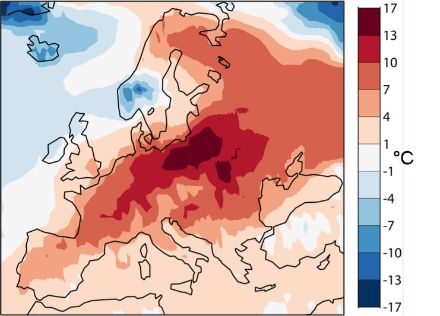 Carte d'Europe de la température au 1er janvier 2023