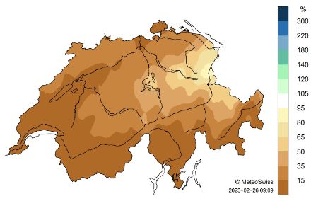 Carte de la Suisse sur les précipitations en février.