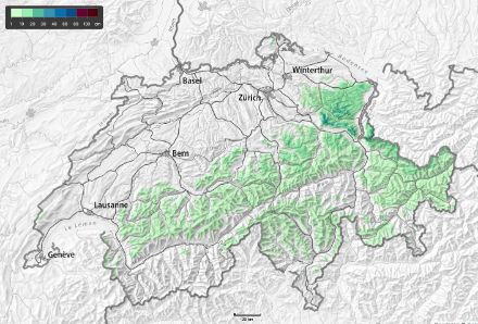 Hauteur de neige fraîche relevée samedi 25 février à 7h (somme en 24h)