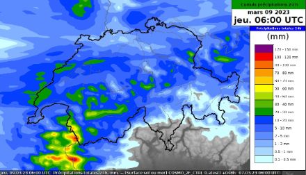 Carte des cumuls de pluie pour le mercredi 8 mars.
