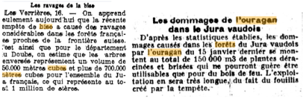 Extraits d’articles de presse relatant l’événement. Sources : Feuille d'avis de Vevey, 19 février 1946 (à gauche) ; Feuillle d'avis de Lausanne, 11 février 1946 (à droite).