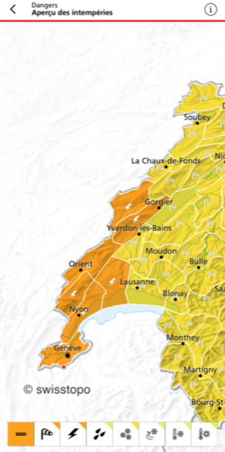 Flash-orages de niveau orange émis lundi soir pour l'ouest romand vers 20h45.