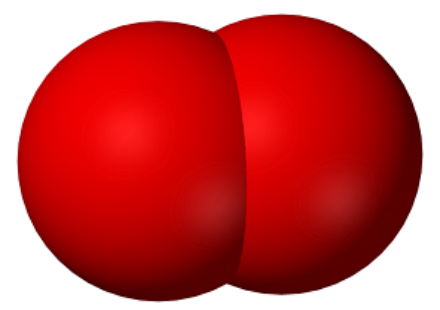 Molécule d’oxygène diatomique (O2), comportant deux atomes d’oxygène. Source : energyeducation.ca