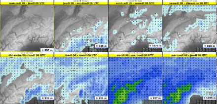 Cumul de précipitations (mm/24) estimation du dernier modèle ECMWF.