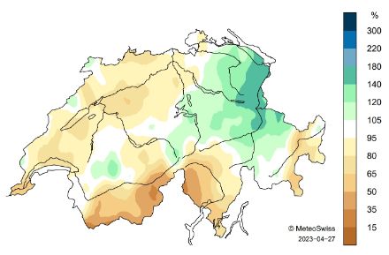 Carte de la Suisse sur les précipitations en avril.