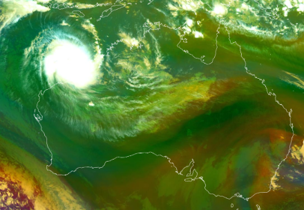 Figure 3 : cyclone tropical « Ilsa » qui touche terre au nord-ouest de l’Australie.