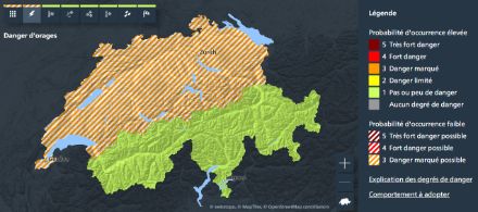 Carte des dangers de MétéoSuisse pour le vendredi 5 mai 2023.