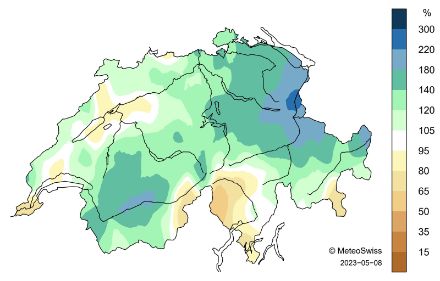 Carte de la Suisse des précipitations en avril 2023.