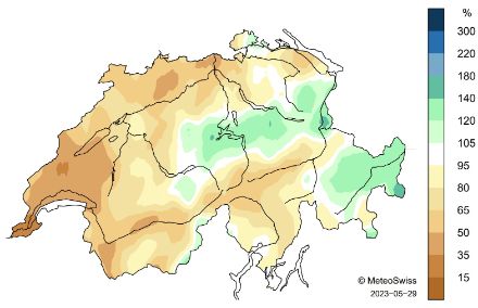 Carte de la Suisse des précipitations en mai.