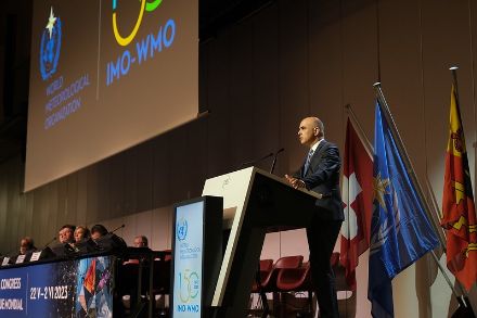 Le 19e congrès de l'OMM a été ouvert le 22 mai par le président de la Confédération Alain Berset. Dans son allocution, il a souligné le rôle central de l'OMM dans la lutte contre le changement climatique et l'alerte précoce en cas d'événements extrêmes. Image : OMM.