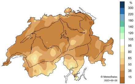 Carte de la Suisse sur les précipitations en juin.