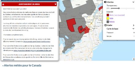 Avertissement de smog émis par l'office météorologique canadien