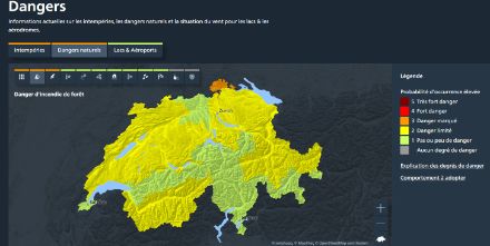 carte danger d'incendie de forêt en Suisse