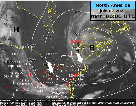 Image satellite GOES-E (NOAA)  et modèle ECMWF 