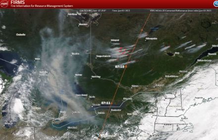 Incendies au Québec - détection satellitaire - VIIRS NOAA-20 CORRECTED REFLECTANCE (TRUE COLOR)