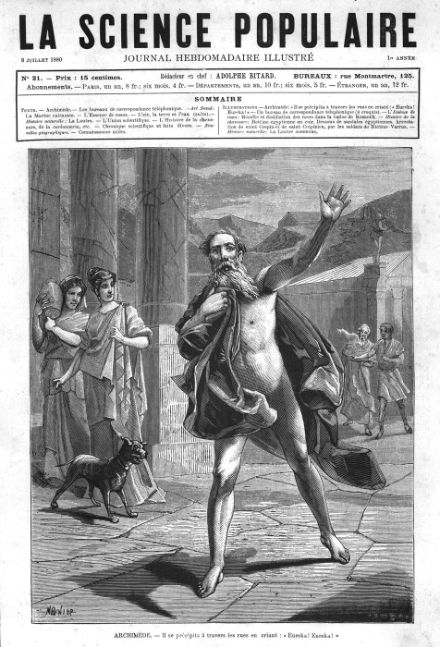 Archimède criant Euréka ! couverture de La science populaire du 8 juillet 1880