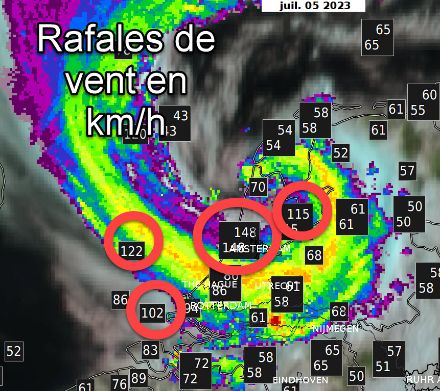 Des rafales entre 100 et 148 km/h