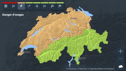  Carte du préavis d'orages violents possibles.
